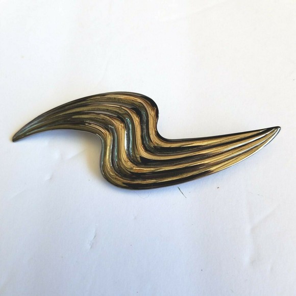 Vintage ABSTRACT RIBBON BROOCH Pin Gunmetal Grey Costume Jewelry - Picture 2 of 4